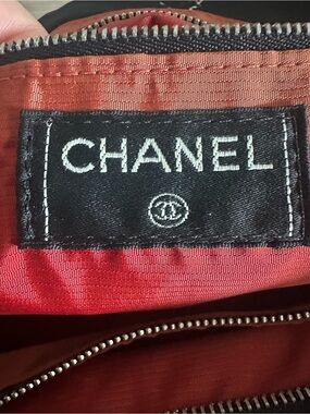 CHANEL | Bags | Chanel Old Travel Line Mm Black Nylon Tote Bag Red ...
